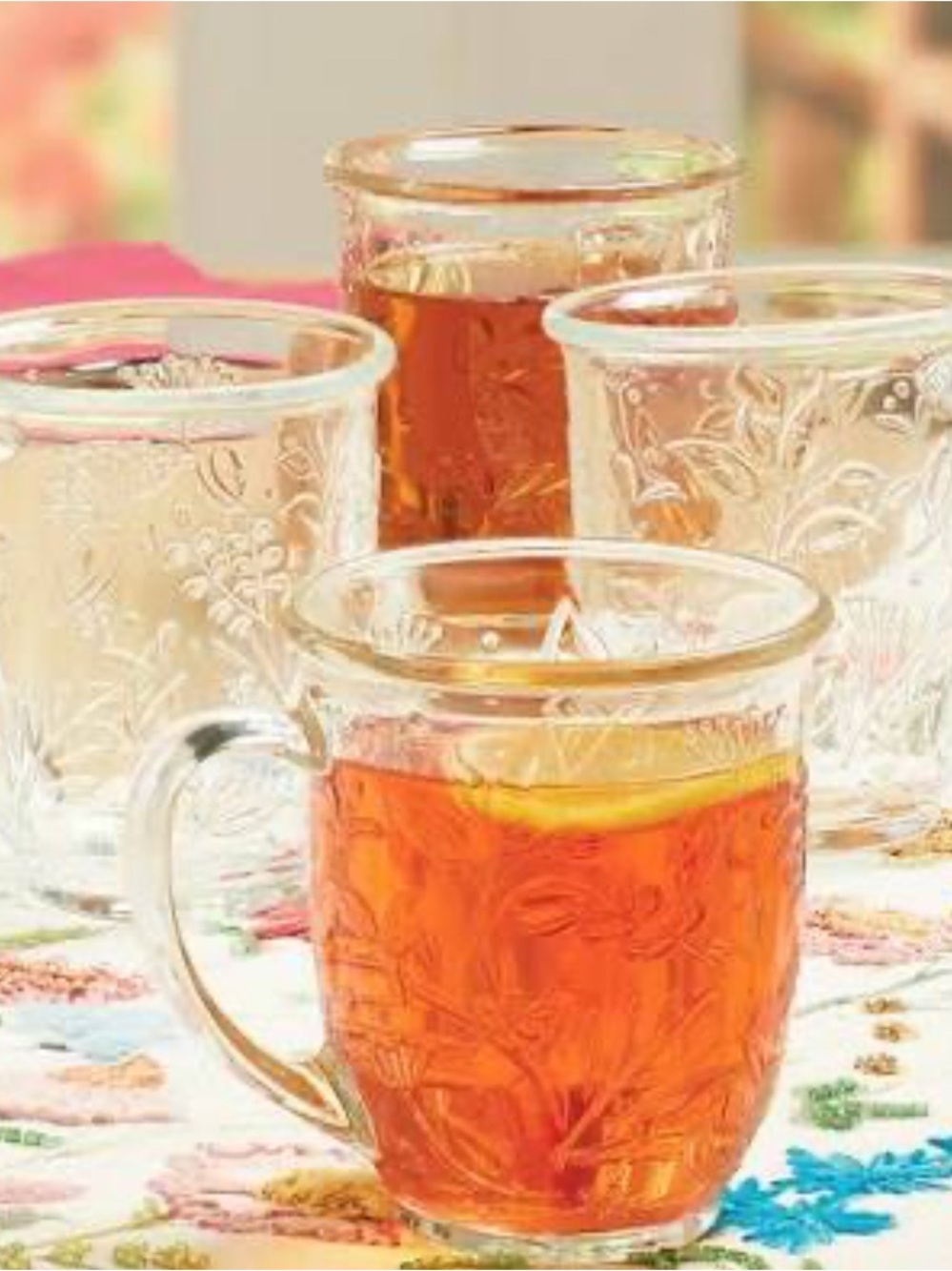 Princess House Wildflower Glass Coffee Mugs- Set of 4